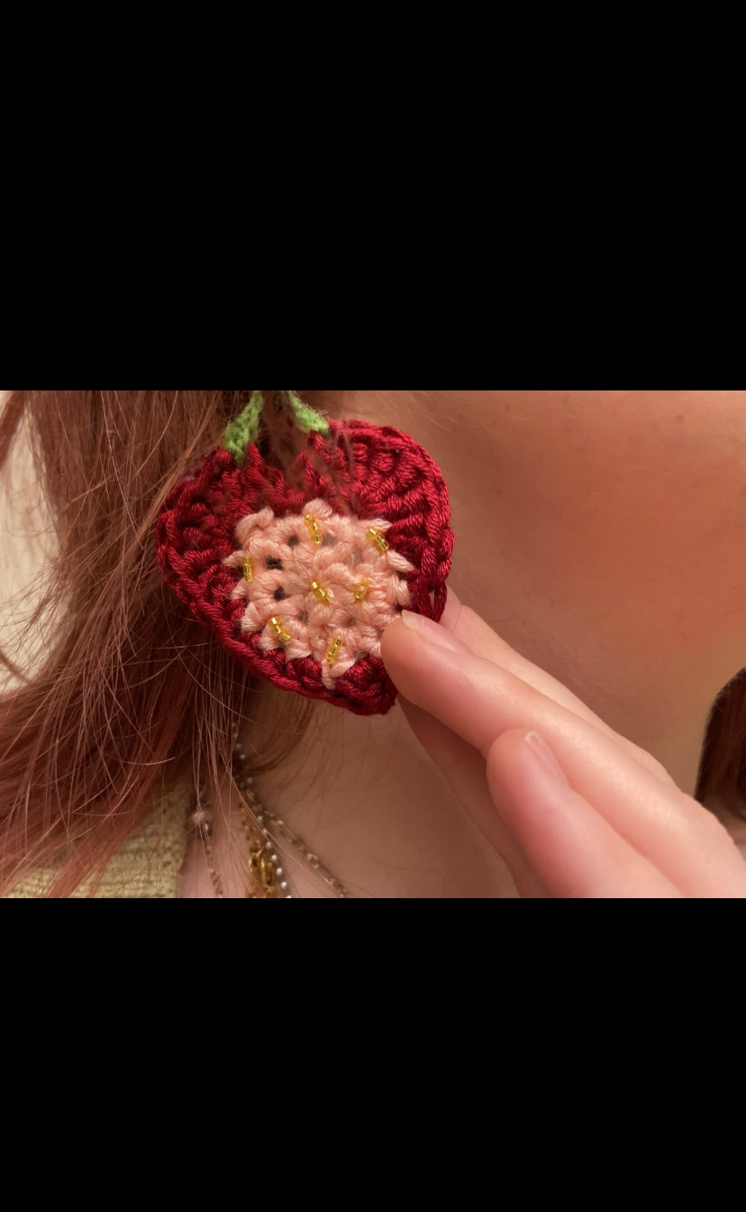 Silk Valentines Strawberry Earrings