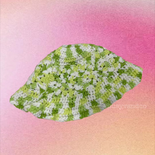 Green and White Cotton Bucket Hat